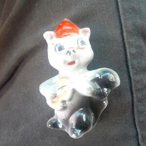 Vintage Glass Cat Figurine with Red Hat (Japan)